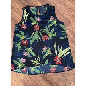 Mario Serrani Sleeveless Top Ladies L Black Blue Floral Lightweight Soft Large